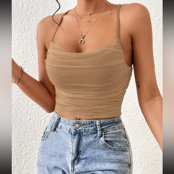 Nude Ruched Cross-Back Crop Top - Size: Medium- NWOT - Picture 1 of 7
